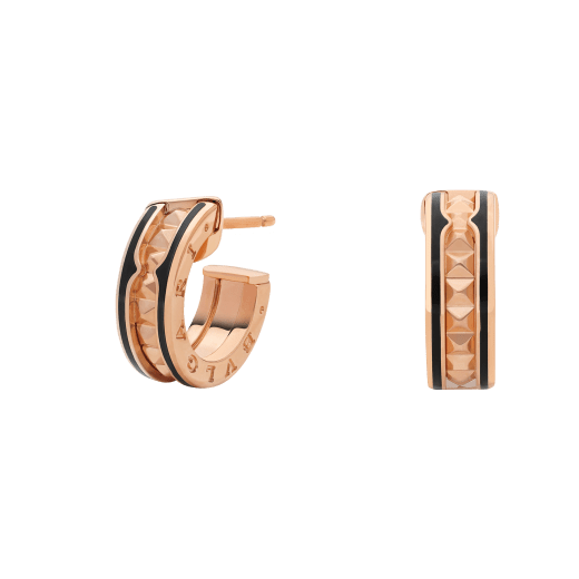 [Windsor Jewelry]ZERO 1 ROCK PINK GOLD EARRINGS WITH STUDDED SPIRAL AND BLACK CERAMIC