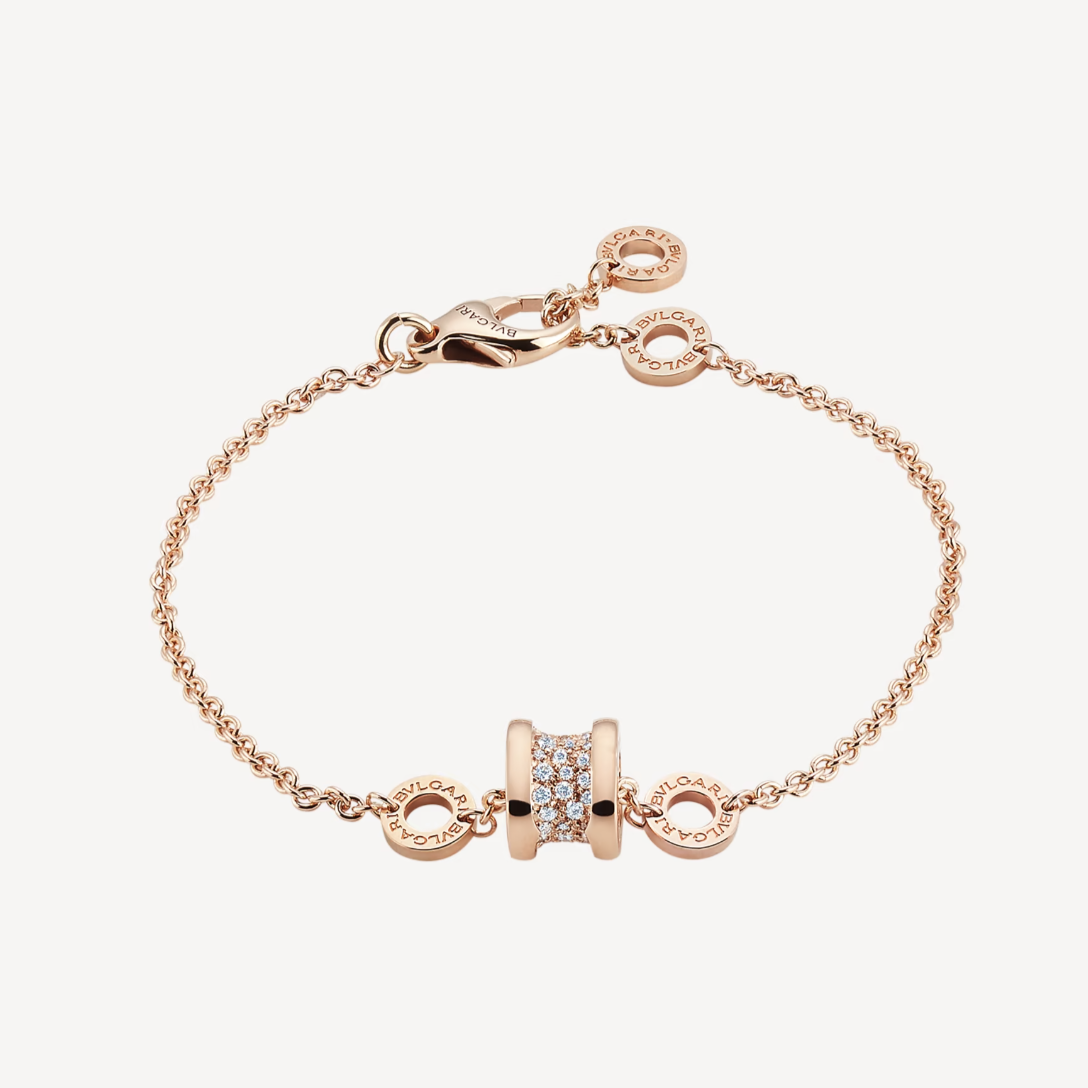 [Windsor Jewelry]ZERO 1 SOFT PINK GOLD WITH PAVED DIAMONDS ON THE SPIRAL BRACELET