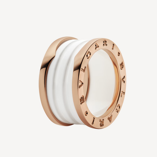 [Windsor Jewelry]ZERO 1 FOUR-BAND LOOPS AND WHITE CERAMIC SPIRAL PINK GOLD RING