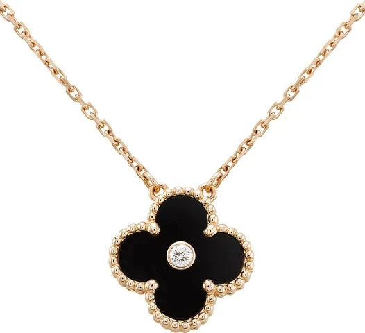 [Windsor Jewelry]CLOVER 15MM DIAMOND ONYX NECKLACE