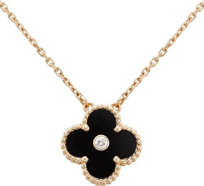 [Windsor Jewelry]CLOVER 15MM DIAMOND ONYX NECKLACE