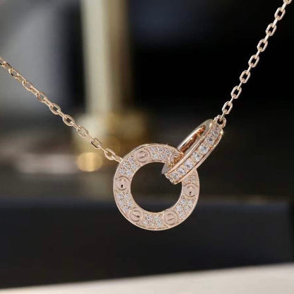 [Windsor Jewelry]LOVE 7.6MM NECKLACE ROSE GOLD AND SILVER  FULL DIAMOND