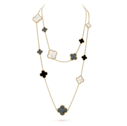[Windsor Jewelry]CLOVER 16 MOTIF WHITE NECKLACE