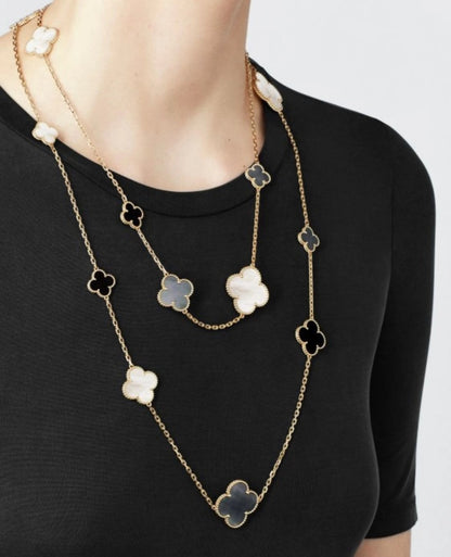 [Windsor Jewelry]CLOVER 16 MOTIF WHITE NECKLACE