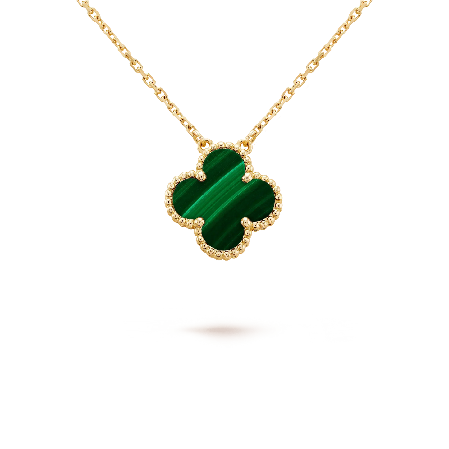 [Windsor Jewelry]CLOVER 15MM MALACHITE SINGLE FLOWER  NECKLACE