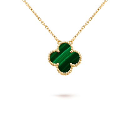 [Windsor Jewelry]CLOVER 15MM MALACHITE SINGLE FLOWER  NECKLACE