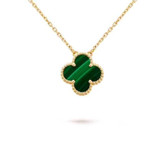 [Windsor Jewelry]CLOVER 15MM MALACHITE SINGLE FLOWER  NECKLACE