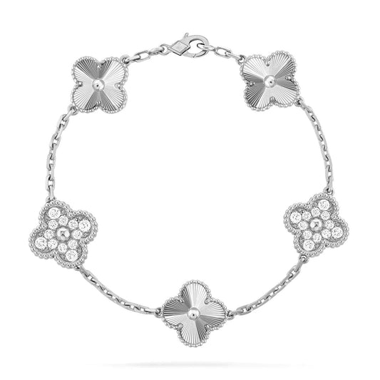 [Windsor Jewelry]CLOVER 5 MOTIF SILVER DIAMOND BRACELET