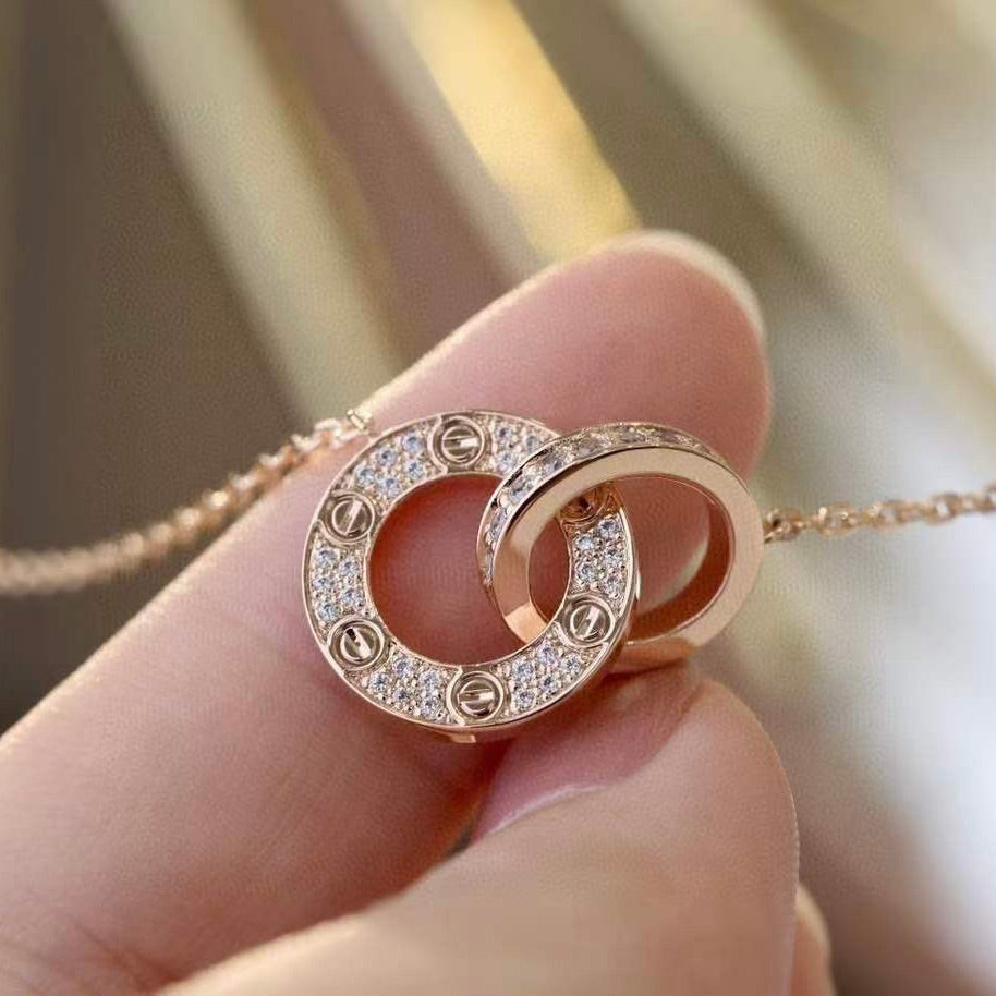 [Windsor Jewelry]LOVE 7.6MM NECKLACE ROSE GOLD AND SILVER  FULL DIAMOND