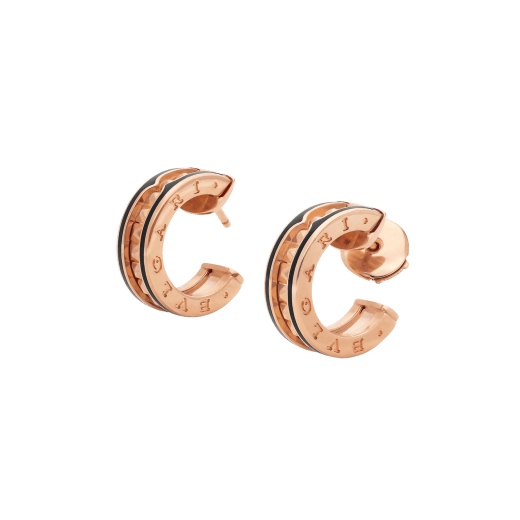 [Windsor Jewelry]ZERO 1 ROCK PINK GOLD EARRINGS WITH STUDDED SPIRAL AND BLACK CERAMIC
