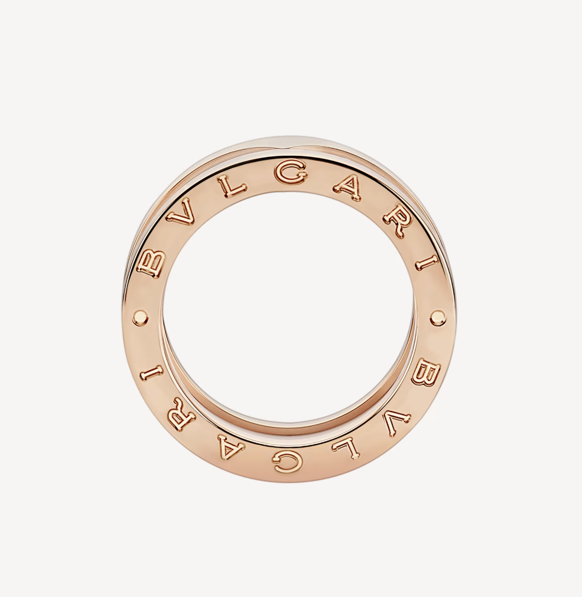 [Windsor Jewelry]ZERO 1 TWO-BAND LOOPS AND WHITE CERAMIC SPIRAL PINK GOLD RING
