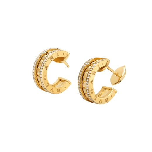 [Windsor Jewelry]ZERO 1 ROCK GOLD EARRINGS WITH STUDDED SPIRAL AND PAVED DIAMONDS