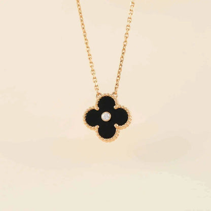 [Windsor Jewelry]CLOVER 15MM DIAMOND ONYX NECKLACE