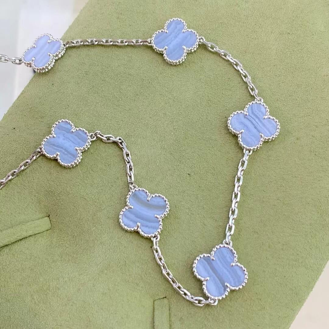 [Windsor Jewelry]CLOVER 10 MOTIFS PURPLE CHALCEDONY NECKLACE