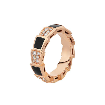 [Windsor Jewelry]SERPENTI RING PINK GOLD BLACK MOP DIAMOND PAVED 4MM