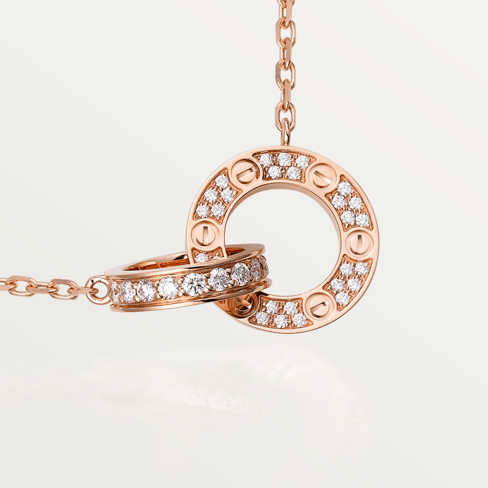 [Windsor Jewelry]LOVE 7.6MM NECKLACE ROSE GOLD AND SILVER  FULL DIAMOND