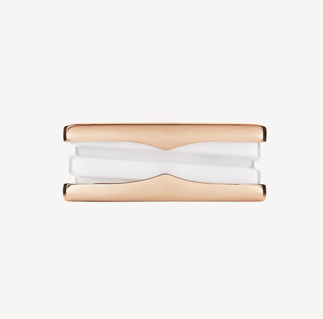 [Windsor Jewelry]ZERO 1 TWO-BAND LOOPS AND WHITE CERAMIC SPIRAL PINK GOLD RING