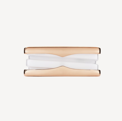 [Windsor Jewelry]ZERO 1 TWO-BAND LOOPS AND WHITE CERAMIC SPIRAL PINK GOLD RING