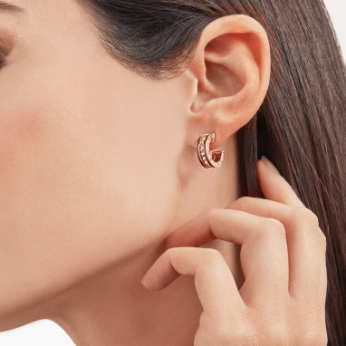 [Windsor Jewelry]ZERO 1 ROCK PINK GOLD EARRINGS WITH STUDDED SPIRAL AND BLACK CERAMIC