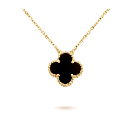 [Windsor Jewelry]CLOVER 15MM BLACK ONYX SINGLE FLOWER NECKLACE
