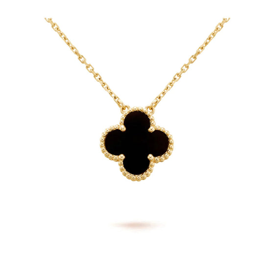 [Windsor Jewelry]CLOVER 15MM BLACK ONYX SINGLE FLOWER NECKLACE
