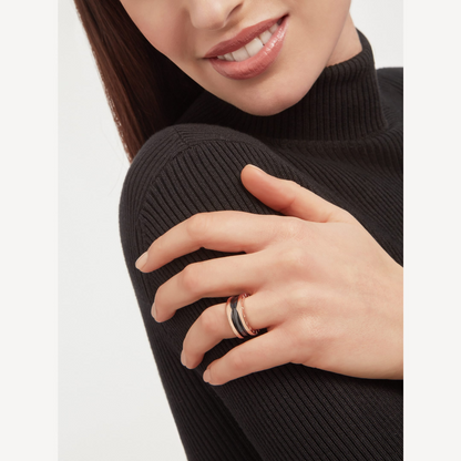[Windsor Jewelry]ZERO 1 TWO-BAND LOOPS AND BLACK CERAMIC PINK GOLD RING