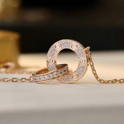 [Windsor Jewelry]LOVE 7.6MM NECKLACE ROSE GOLD AND SILVER  FULL DIAMOND