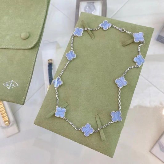 [Windsor Jewelry]CLOVER 10 MOTIFS PURPLE CHALCEDONY NECKLACE