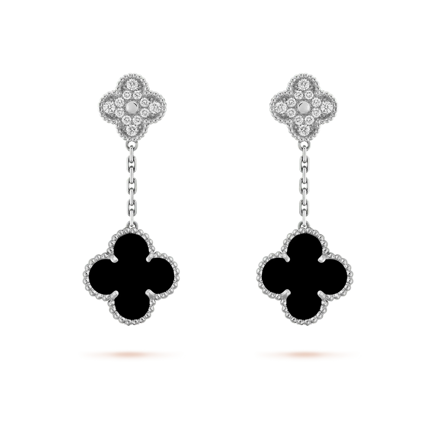 [Windsor Jewelry]CLOVER 2 MOTIFS  DIAMOND ONYX EARRINGS SILVER
