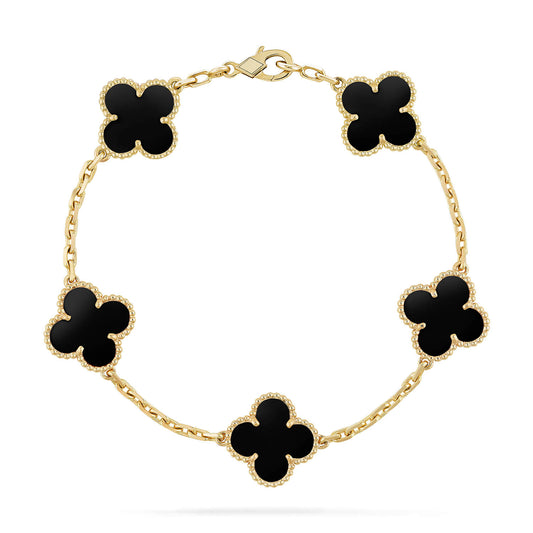 [Windsor Jewelry]CLOVER  5 MOTIFS BLACK ONYX BRACELET