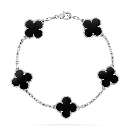 [Windsor Jewelry]CLOVER 5 MOTIF ONYXS  BRACELET SILVER