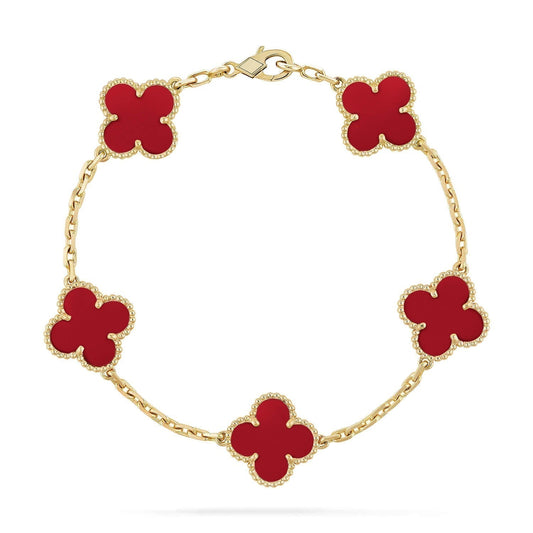 [Windsor Jewelry]CLOVER 5 MOTIFS RED AGATE  BRACELET