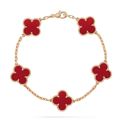 [Windsor Jewelry]CLOVER 5 MOTIFS RED AGATE  BRACELET
