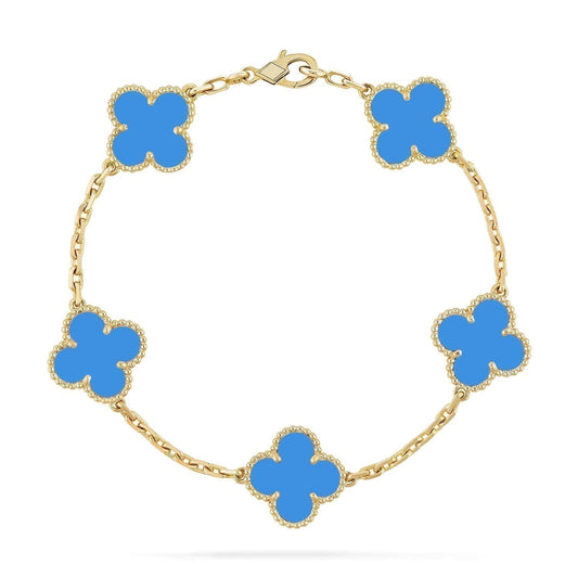 [Windsor Jewelry]CLOVER 5 MOTIFS BLUE AGATE BRACELET