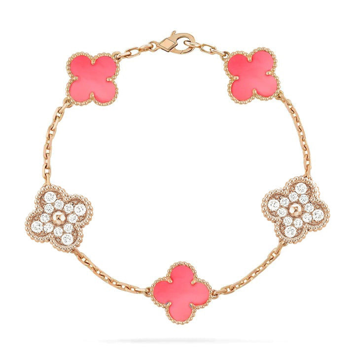 [Windsor Jewelry]CLOVER 5 MOTIF DIAMOND PINK MOP PINK GOLD BRACELET