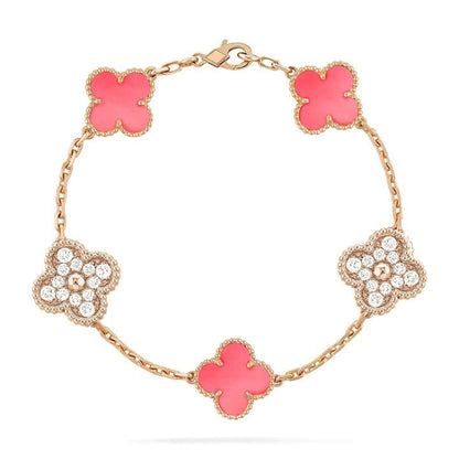 [Windsor Jewelry]CLOVER 5 MOTIF DIAMOND PINK MOP PINK GOLD BRACELET