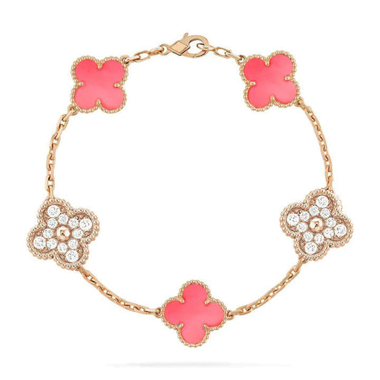 [Windsor Jewelry]CLOVER 5 MOTIF DIAMOND PINK MOP PINK GOLD BRACELET
