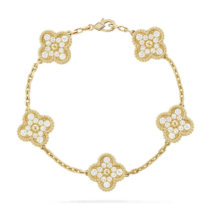[Windsor Jewelry]CLOVER 5 MOTIFS  FULL DIAMOND BRACELET