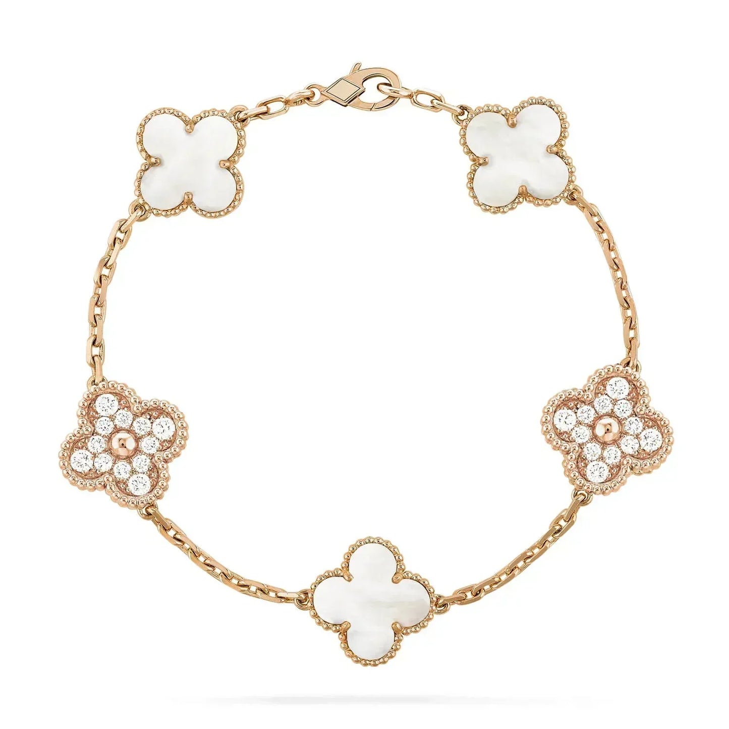 [Windsor Jewelry]CLOVER BRACELET 5 MOTIF WHITE MOP DIAMOND