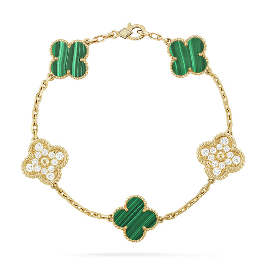 [Windsor Jewelry]CLOVER  5 MOTIF MALACHITE DIAMOND BRACELET