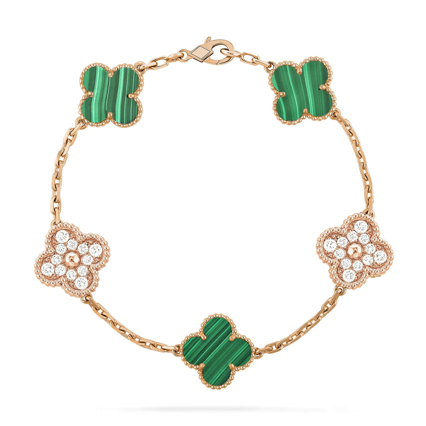 [Windsor Jewelry]CLOVER  5 MOTIF MALACHITE DIAMOND BRACELET