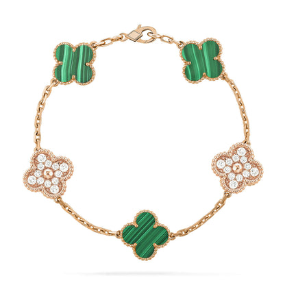 [Windsor Jewelry]CLOVER  5 MOTIF MALACHITE DIAMOND BRACELET