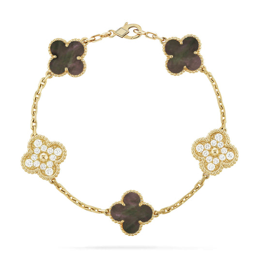 [Windsor Jewelry]CLOVER 5 MOTIF GRAY MOP DIAMOND BRACELET
