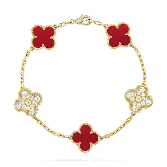 [Windsor Jewelry]CLOVER 5 MOTIFS CARNELIAN DIAMOND BRACELET