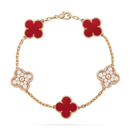 [Windsor Jewelry]CLOVER 5 MOTIFS CARNELIAN DIAMOND BRACELET