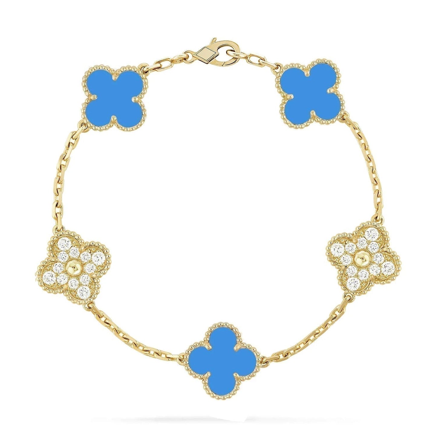 [Windsor Jewelry]CLOVER 5 MOTIF BLUE CHALCEDONY DIAMOND GOLD BRACELET