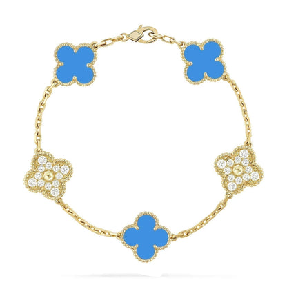 [Windsor Jewelry]CLOVER 5 MOTIF BLUE CHALCEDONY DIAMOND GOLD BRACELET
