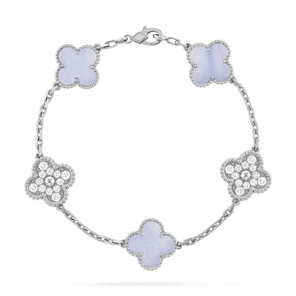 [Windsor Jewelry]CLOVER  5 MOTIF DIAMOND PURPLE CHALCEDONY BRACELET SILVER