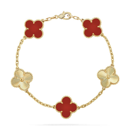 [Windsor Jewelry]CLOVER  5 MOTIFS CARNELIAN GOLD BRACELET