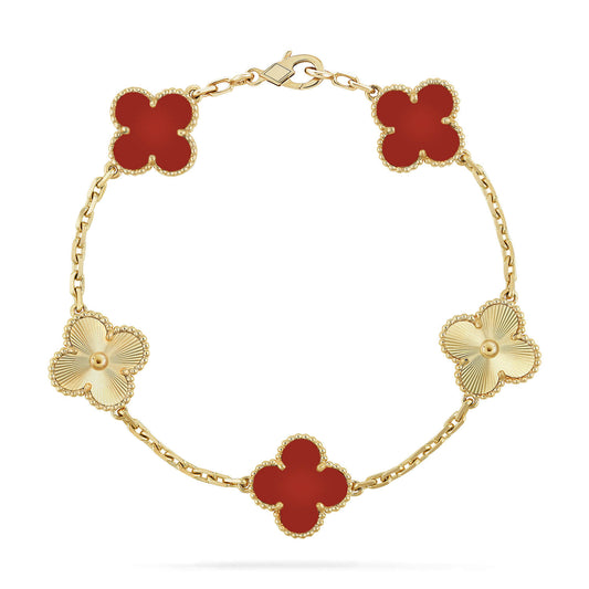 [Windsor Jewelry]CLOVER  5 MOTIFS CARNELIAN GOLD BRACELET
